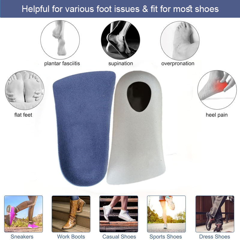 Plantar fasciitis 3/4 orthotic insole - EVA arch lift with gel pain relief
